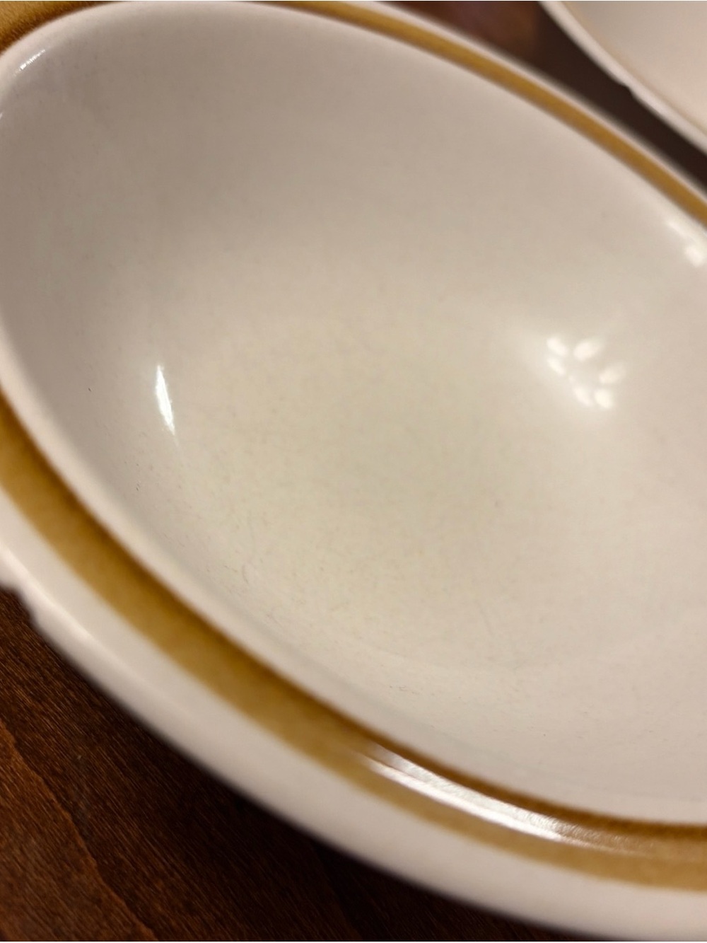 Stoneware Cereal Bowls with Golden Tan Rim - Set of 4 - Picture 5 of 6